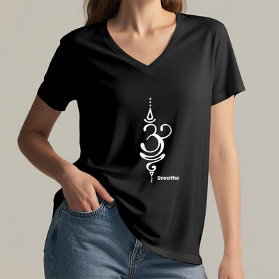 Olivenorma Breathe Symbol Damen-T-Shirt mit V-Ausschnitt, kurzärmelig, Baumwolle, Yoga, Meditation - image 9