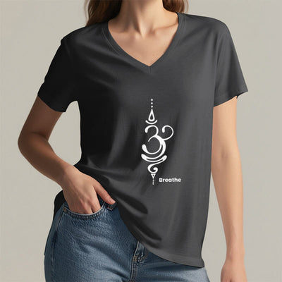Olivenorma Breathe Symbol Damen-T-Shirt mit V-Ausschnitt, kurzärmelig, Baumwolle, Yoga, Meditation - image 2