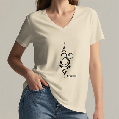 Olivenorma Breathe Symbol Damen-T-Shirt mit V-Ausschnitt, kurzärmelig, Baumwolle, Yoga, Meditation - image 13