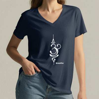 Olivenorma Breathe Symbol Damen-T-Shirt mit V-Ausschnitt, kurzärmelig, Baumwolle, Yoga, Meditation - image 23