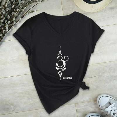 Olivenorma Breathe Symbol Damen-T-Shirt mit V-Ausschnitt, kurzärmelig, Baumwolle, Yoga, Meditation - Schwarz - 2XL - image 8