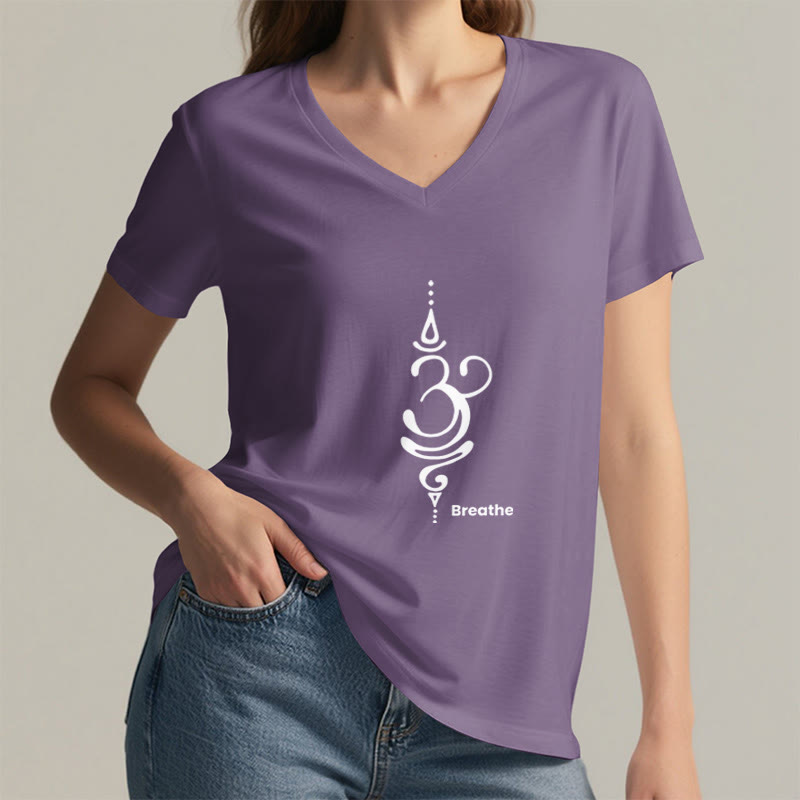 Olivenorma Breathe Symbol Damen-T-Shirt mit V-Ausschnitt, kurzärmelig, Baumwolle, Yoga, Meditation - image 21