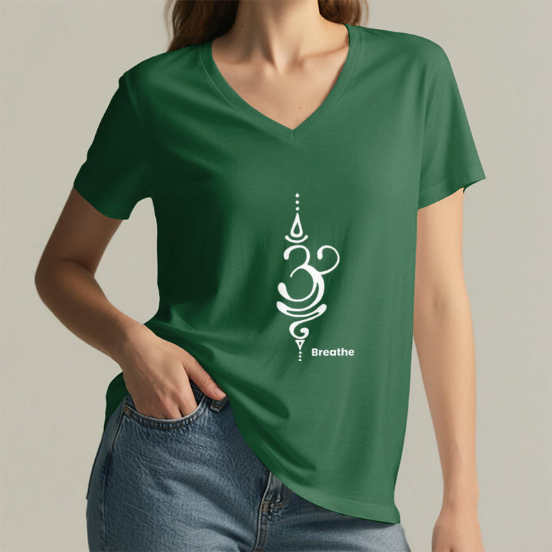 Olivenorma Breathe Symbol Damen-T-Shirt mit V-Ausschnitt, kurzärmelig, Baumwolle, Yoga, Meditation - image 19