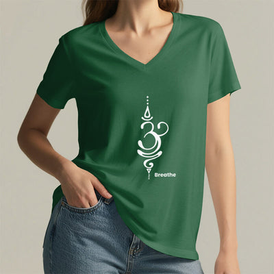 Olivenorma Breathe Symbol Damen-T-Shirt mit V-Ausschnitt, kurzärmelig, Baumwolle, Yoga, Meditation - image 19