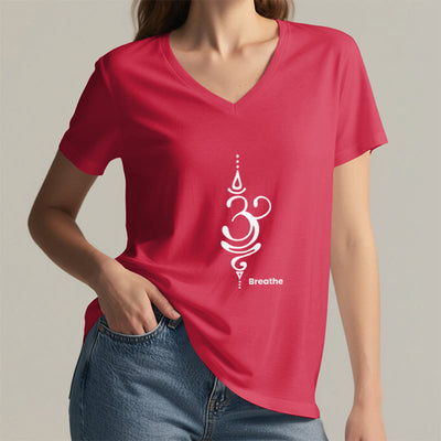 Olivenorma Breathe Symbol Damen-T-Shirt mit V-Ausschnitt, kurzärmelig, Baumwolle, Yoga, Meditation - image 29