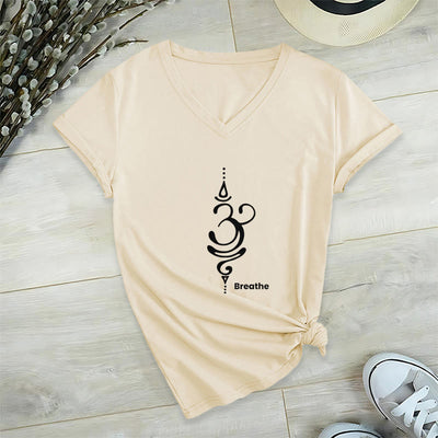 Olivenorma Breathe Symbol Damen-T-Shirt mit V-Ausschnitt, kurzärmelig, Baumwolle, Yoga, Meditation - Beige - 2XL - image 12