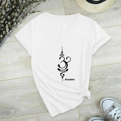 Olivenorma Breathe Symbol Damen-T-Shirt mit V-Ausschnitt, kurzärmelig, Baumwolle, Yoga, Meditation - Weiß - 2XL - image 10