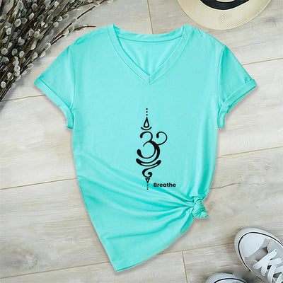 Olivenorma Breathe Symbol Damen-T-Shirt mit V-Ausschnitt, kurzärmelig, Baumwolle, Yoga, Meditation - Cyan - 2XL - image 16