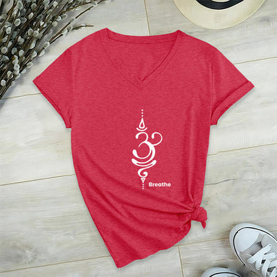Olivenorma Breathe Symbol Damen-T-Shirt mit V-Ausschnitt, kurzärmelig, Baumwolle, Yoga, Meditation - Rot - 2XL - image 28