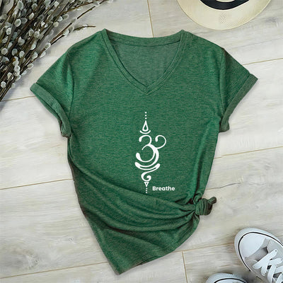 Olivenorma Breathe Symbol Damen-T-Shirt mit V-Ausschnitt, kurzärmelig, Baumwolle, Yoga, Meditation - Grün - 2XL - image 18