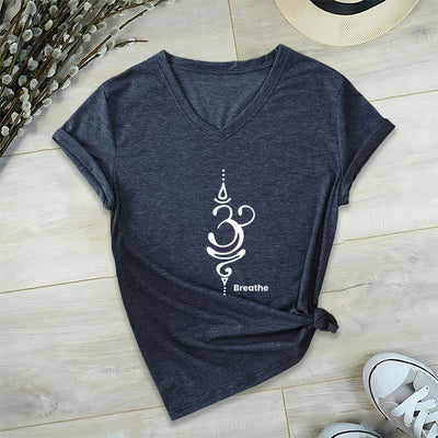 Olivenorma Breathe Symbol Damen-T-Shirt mit V-Ausschnitt, kurzärmelig, Baumwolle, Yoga, Meditation - Marine - 2XL - image 22