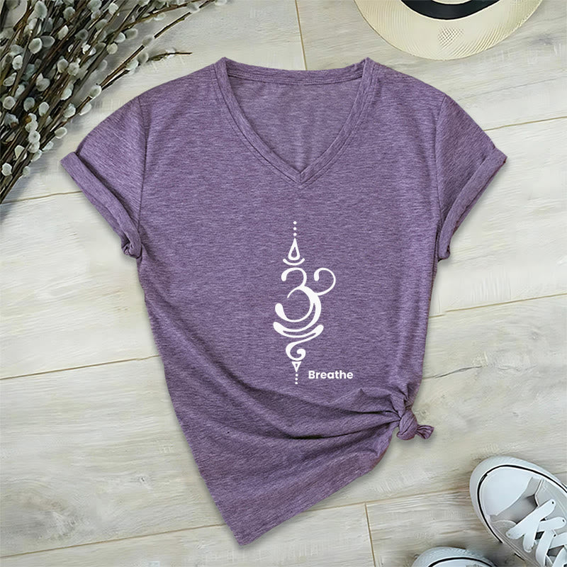 Olivenorma Breathe Symbol Damen-T-Shirt mit V-Ausschnitt, kurzärmelig, Baumwolle, Yoga, Meditation - Lila - 2XL - image 20