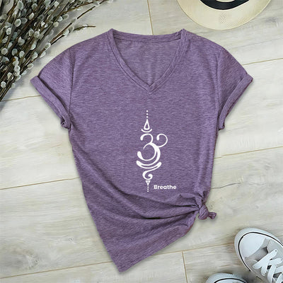 Olivenorma Breathe Symbol Damen-T-Shirt mit V-Ausschnitt, kurzärmelig, Baumwolle, Yoga, Meditation - Lila - 2XL - image 20