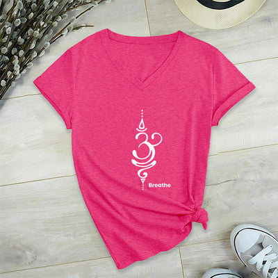 Olivenorma Breathe Symbol Damen-T-Shirt mit V-Ausschnitt, kurzärmelig, Baumwolle, Yoga, Meditation - HotPink - 2XL - image 30