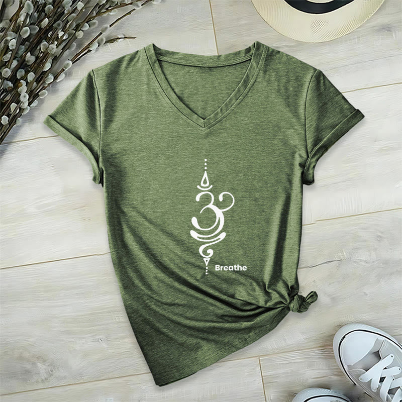 Olivenorma Breathe Symbol Damen-T-Shirt mit V-Ausschnitt, kurzärmelig, Baumwolle, Yoga, Meditation - Olive - 2XL - image 24