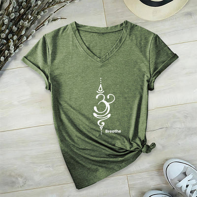 Olivenorma Breathe Symbol Damen-T-Shirt mit V-Ausschnitt, kurzärmelig, Baumwolle, Yoga, Meditation - Olive - 2XL - image 24