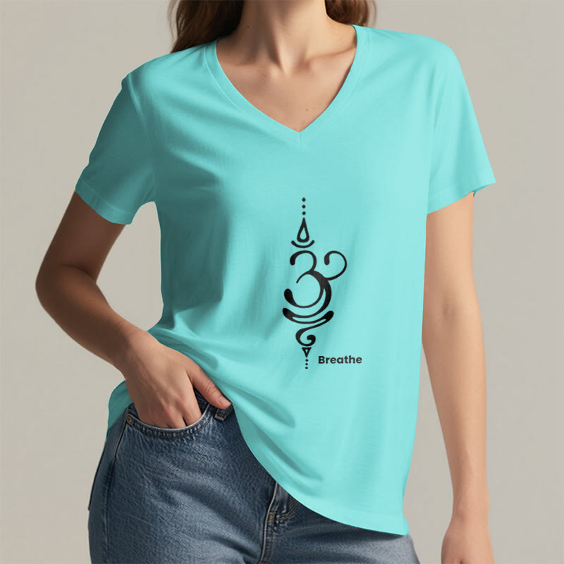 Olivenorma Breathe Symbol Damen-T-Shirt mit V-Ausschnitt, kurzärmelig, Baumwolle, Yoga, Meditation - image 17