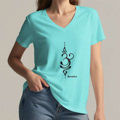 Olivenorma Breathe Symbol Damen-T-Shirt mit V-Ausschnitt, kurzärmelig, Baumwolle, Yoga, Meditation - image 17