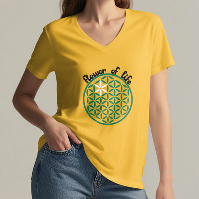 Olivenorma Flower of Life Boho Graphic Tees Lässiges T-Shirt mit V-Ausschnitt - image 13