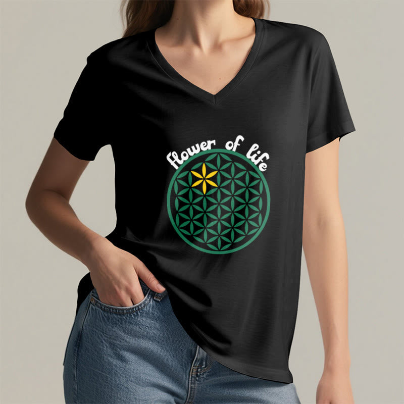 Olivenorma Flower of Life Boho Graphic Tees Lässiges T-Shirt mit V-Ausschnitt - image 9