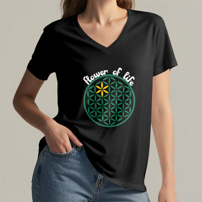 Olivenorma Flower of Life Boho Graphic Tees Lässiges T-Shirt mit V-Ausschnitt - image 9