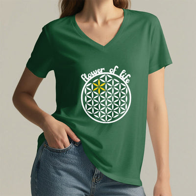 Olivenorma Flower of Life Boho Graphic Tees Lässiges T-Shirt mit V-Ausschnitt - image 17