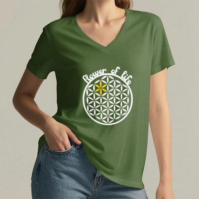 Olivenorma Flower of Life Boho Graphic Tees Lässiges T-Shirt mit V-Ausschnitt - image 25