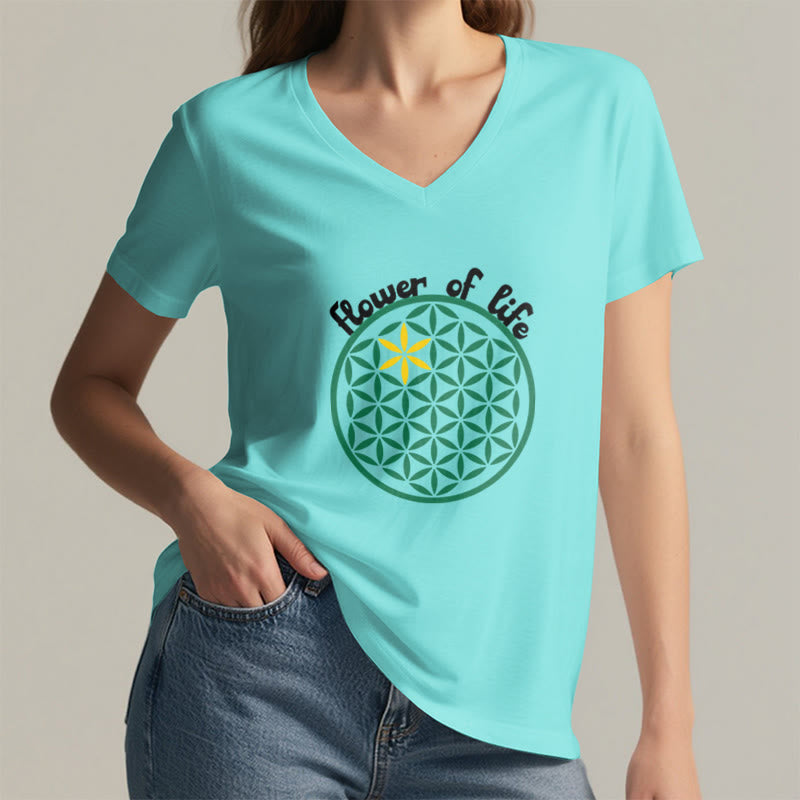 Olivenorma Flower of Life Boho Graphic Tees Lässiges T-Shirt mit V-Ausschnitt - image 15