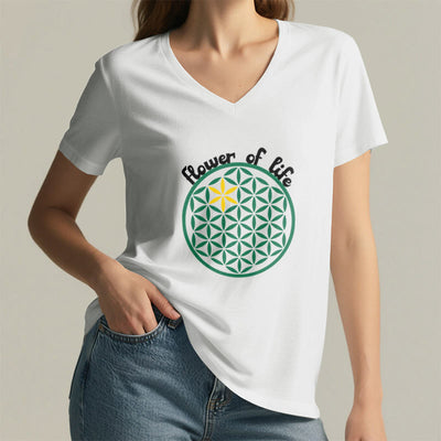 Olivenorma Flower of Life Boho Graphic Tees Lässiges T-Shirt mit V-Ausschnitt - image 11