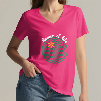 Olivenorma Flower of Life Boho Graphic Tees Lässiges T-Shirt mit V-Ausschnitt - image 31