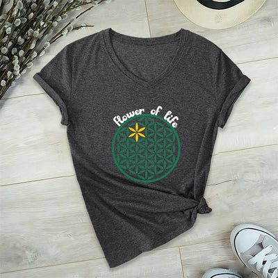 Olivenorma Flower of Life Boho Graphic Tees Lässiges T-Shirt mit V-Ausschnitt - Grau - 2XL - image 22