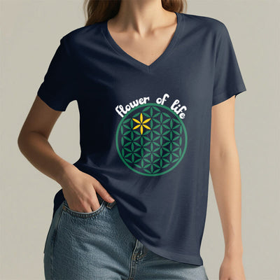 Olivenorma Flower of Life Boho Graphic Tees Lässiges T-Shirt mit V-Ausschnitt - image 21