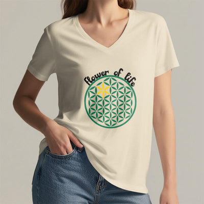 Olivenorma Flower of Life Boho Graphic Tees Lässiges T-Shirt mit V-Ausschnitt - image 2