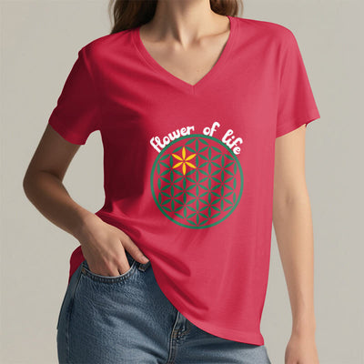 Olivenorma Flower of Life Boho Graphic Tees Lässiges T-Shirt mit V-Ausschnitt - image 29