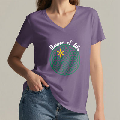 Olivenorma Flower of Life Boho Graphic Tees Lässiges T-Shirt mit V-Ausschnitt - image 19