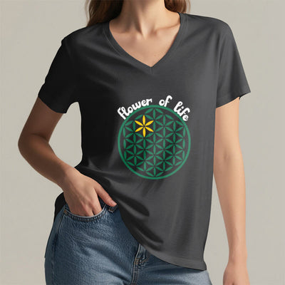 Olivenorma Flower of Life Boho Graphic Tees Lässiges T-Shirt mit V-Ausschnitt - image 23