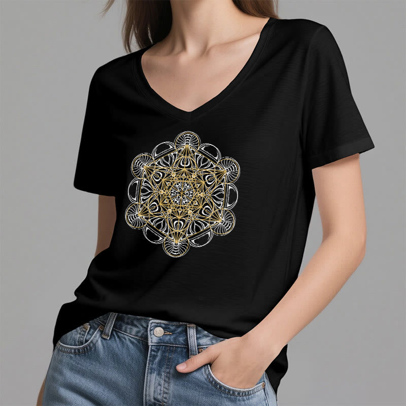 Olivenorma Soft Graphic Tee Metatrons Würfel V-Ausschnitt Spirituelle T-Shirts - image 3