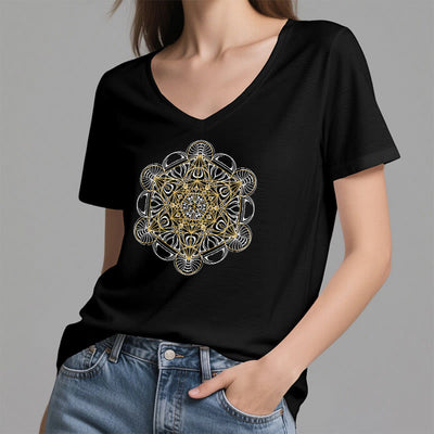 Olivenorma Soft Graphic Tee Metatrons Würfel V-Ausschnitt Spirituelle T-Shirts - image 3
