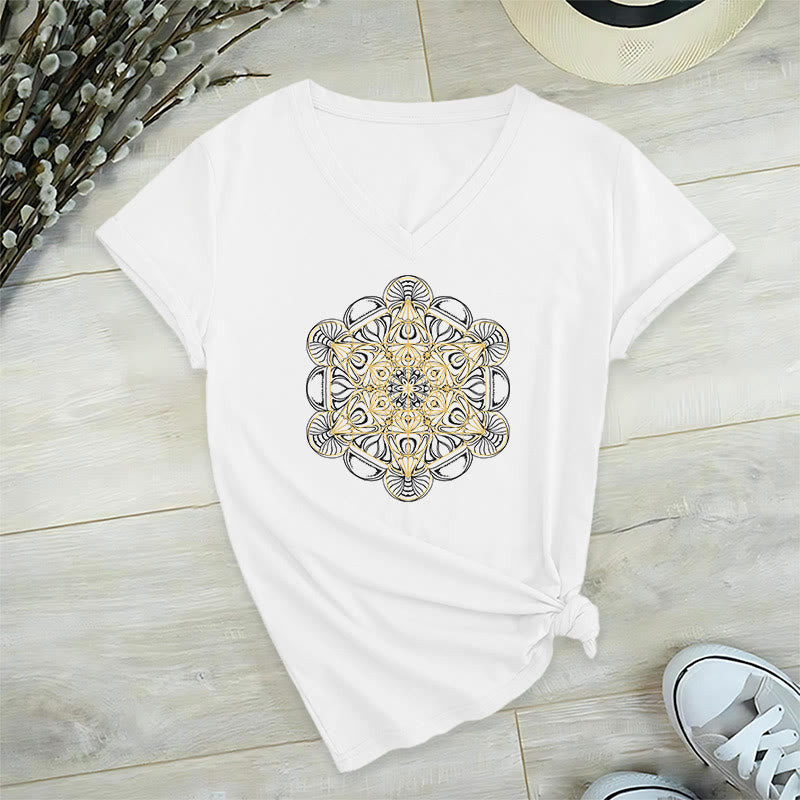 Olivenorma Soft Graphic Tee Metatrons Würfel V-Ausschnitt Spirituelle T-Shirts - Weiß - 2XL - image 10
