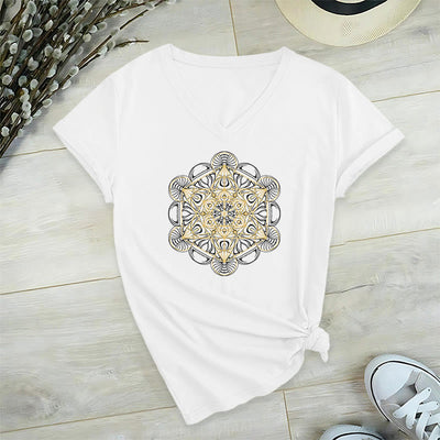Olivenorma Soft Graphic Tee Metatrons Würfel V-Ausschnitt Spirituelle T-Shirts - Weiß - 2XL - image 10