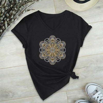 Olivenorma Soft Graphic Tee Metatrons Würfel V-Ausschnitt Spirituelle T-Shirts - Schwarz - 2XL - image 1