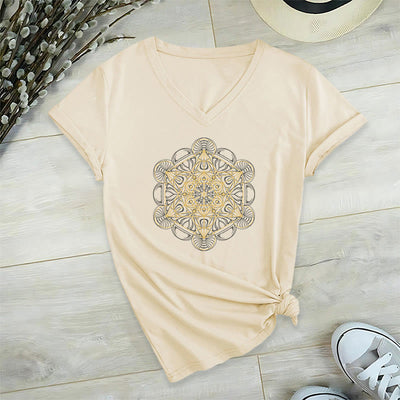 Olivenorma Soft Graphic Tee Metatrons Würfel V-Ausschnitt Spirituelle T-Shirts - Beige - 2XL - image 12