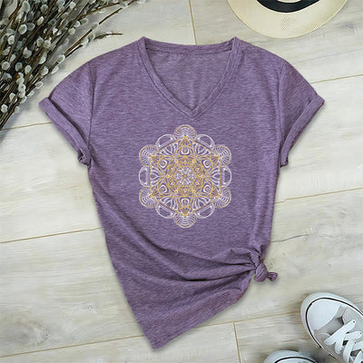 Olivenorma Soft Graphic Tee Metatrons Würfel V-Ausschnitt Spirituelle T-Shirts - Lila - 2XL - image 18
