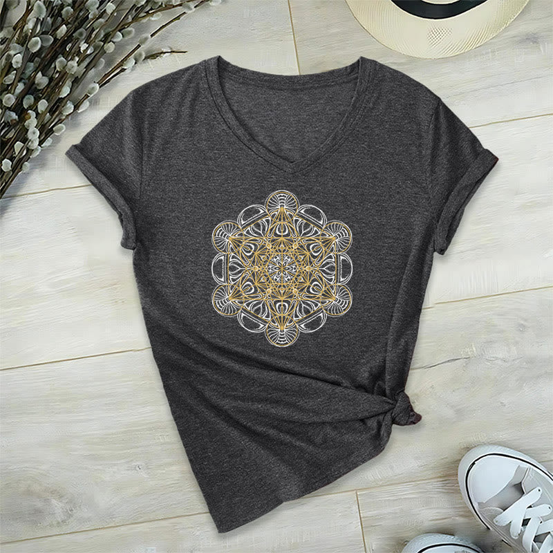 Olivenorma Soft Graphic Tee Metatrons Würfel V-Ausschnitt Spirituelle T-Shirts - Grau - 2XL - image 14