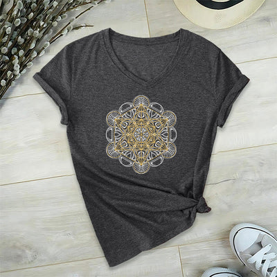 Olivenorma Soft Graphic Tee Metatrons Würfel V-Ausschnitt Spirituelle T-Shirts - Grau - 2XL - image 14