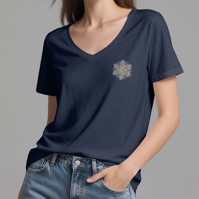 Olivenorma Metatrons Würfel, doppelseitig bedrucktes geometrisches T-Shirt mit V-Ausschnitt  - image 2