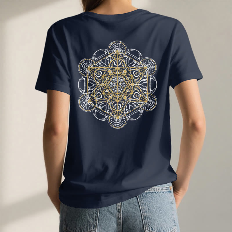 Olivenorma Metatrons Würfel, doppelseitig bedrucktes geometrisches T-Shirt mit V-Ausschnitt  - image 1