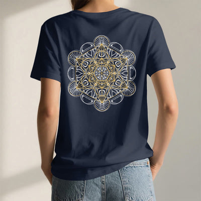 Olivenorma Metatrons Würfel, doppelseitig bedrucktes geometrisches T-Shirt mit V-Ausschnitt  - image 1