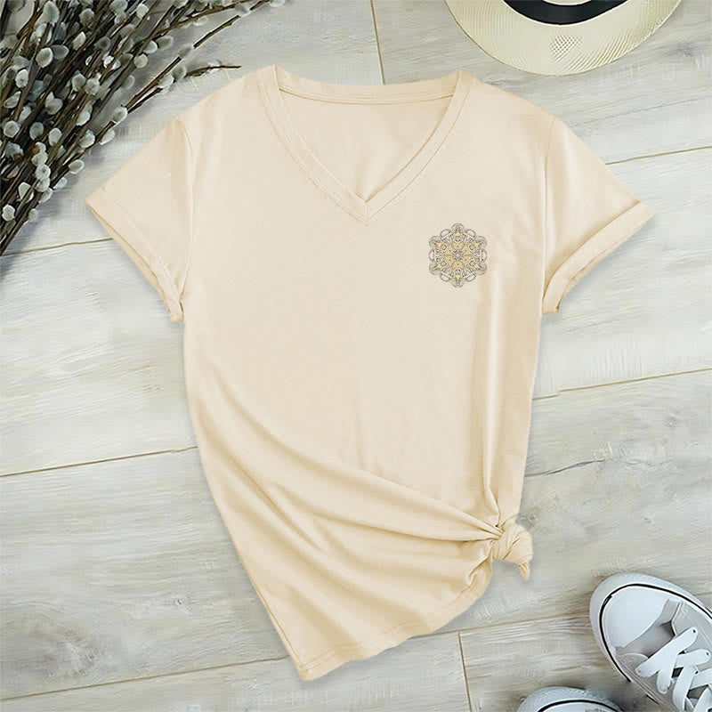 Olivenorma Metatrons Würfel, doppelseitig bedrucktes geometrisches T-Shirt mit V-Ausschnitt  - image 15