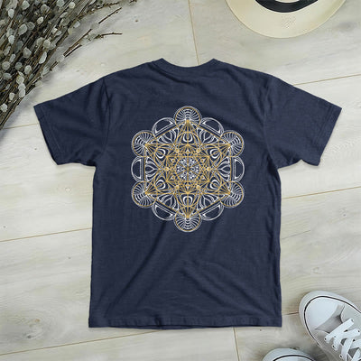 Olivenorma Metatrons Würfel, doppelseitig bedrucktes geometrisches T-Shirt mit V-Ausschnitt  - Marine - 2XL - image 3